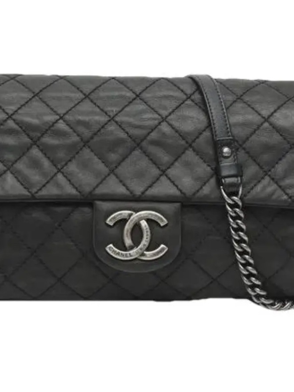 CHANEL Black Quilted Lambskin Shoulder Bag with Silver CC Hardware
